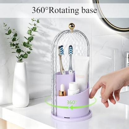 Toothbrush Holder with Cover for Bathroom Countertop, Organizer, Purple