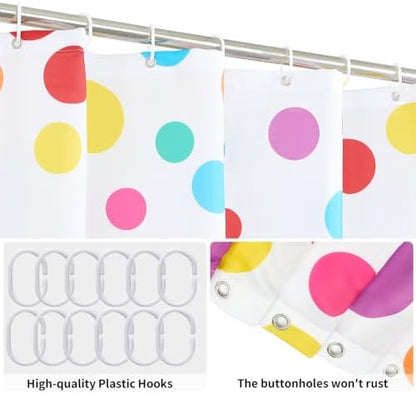 Colorful Polka Dots Shower Curtain, Kids Fun Bright Rainbow Waterproof Fabric Shower Curtain for Bathroom with Modern Abstract Geometric Bath Curtain Decor with Hooks, Machine Washable, 72''Wx96''L