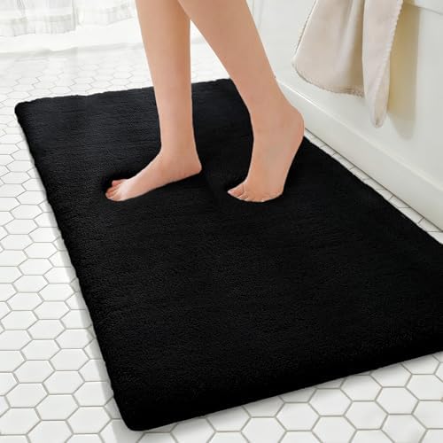 MINIDEAR Bathroom Rugs 70x24 Black - Thick Memory Foam Bath Mat, Ultra Soft & Plush Fluffy, Non-Slip, Quick Dry, Absorbent Washable Floor Microfiber Mat for Tub, Home Decor Accessories
