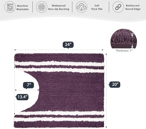 PURRUGS Bathroom Rug, Bath Mat, 20" x 24" U-Shaped, Purple