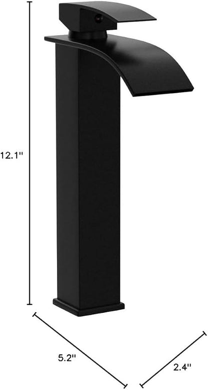 gotonovo Modern Waterfall Tall Bathroom Faucet 1 Hole, Matte Black | Vessel Sink Faucet Single Handle 304 Stainless Steel,Pop Up Drain,24" cUPC Supply Line,for Lavatory Vanity Restroom Basin RV