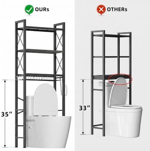 Kalrin Over The Toilet Storage with X Shape Side Guardrail, 3-Tier Over Toilet Storage Rack with Drain Basket, Freestanding Bathroom Organizer for Balcony Laundry, Oak Grey