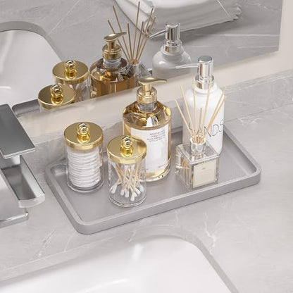 Weenson Bathroom Vanity Tray for Perfume Makeup Jewelry Decor Candle, Bamboo Kitchen Tray for Soap Dispenser Spice, Coffee, Toilet Tank Tray Nightstand Silver 11.81”L x 6.1”W x 0.79”H