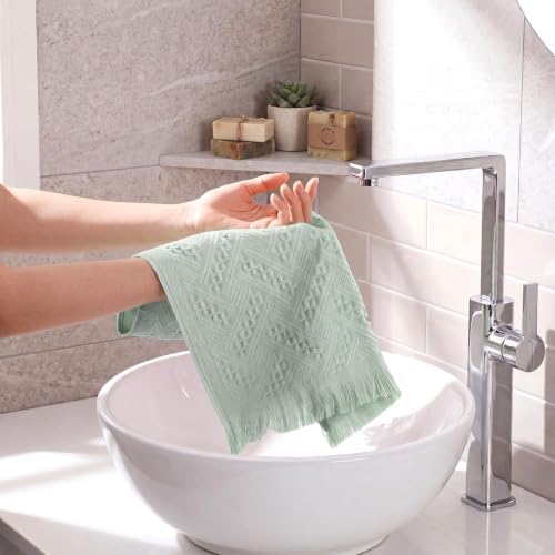 HunnmingRe 4 Pack Boho Hand Towel for Kitchen, Mint Green
