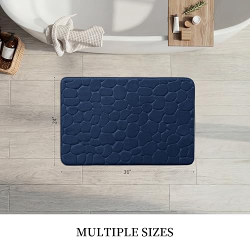 YIHOUSE Memory Foam Bath Mat Cobblestone Bathroom Rugs Super Water Absorbent Bath Mats for Bathroom Machine Washable Bath Rugs(24 x 36,Dark Blue)