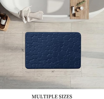 YIHOUSE Memory Foam Bath Mat Cobblestone Bathroom Rugs Super Water Absorbent Bath Mats for Bathroom Machine Washable Bath Rugs(24 x 36,Dark Blue)