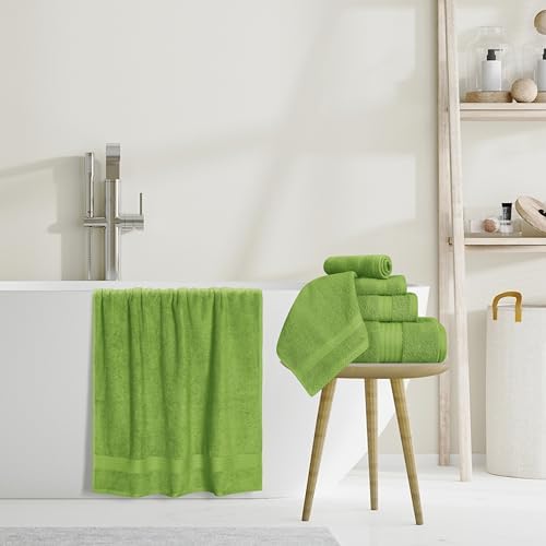 GLAMBURG Ultra Soft 8-Piece Towel Set - 100% Pure Ringspun Cotton, Contains 2 Oversized Bath Towels 27x54, 2 Hand Towels 16x28, 4 Wash Cloths 13x13 - Ideal for Everyday use, Hotel & Spa-Kiwi Green