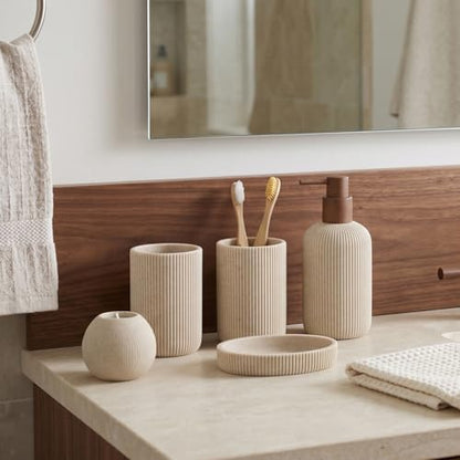 Bathroom Accessories Set, 5 PCS Modern Bath Organizer, Beige