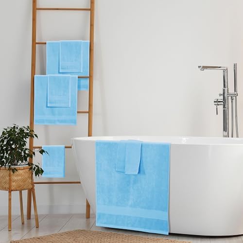 Belizzi Home 8 Piece Towel Set 100% Ring Spun Cotton, 2 Bath Towels 27x54, 2 Hand Towels 16x28 and 4 Washcloths 13x13 - Ultra Soft Highly Absorbent Machine Washable Hotel Spa Quality - Light Blue