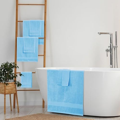 Belizzi Home 8 Piece Towel Set 100% Ring Spun Cotton, 2 Bath Towels 27x54, 2 Hand Towels 16x28 and 4 Washcloths 13x13 - Ultra Soft Highly Absorbent Machine Washable Hotel Spa Quality - Light Blue