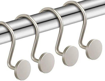CHICTIE Nickel Shower Curtain Hooks, Rustproof Shower Curtain Rings for Bathroom, Metal Shower Hooks for Shower Curtain Rod, Modern Decorative Shower Curtain Hangers Set of 12, Round Heavy Duty Design