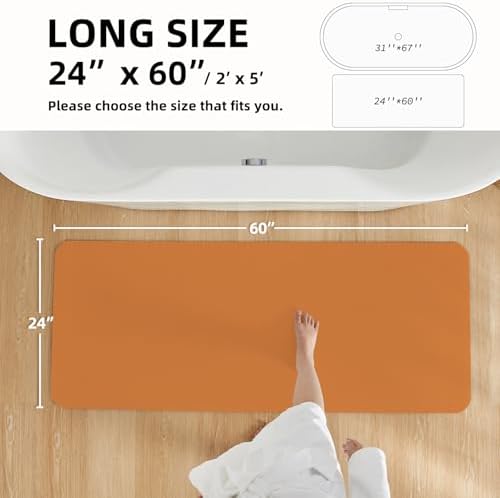 TYUU Thin Bath Mat Runner, Long Bathroom Rugs Non Slip, 24x60 Orange
