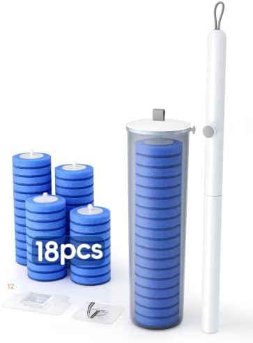 Disposable Toilet Brush Wand System, Toilet Bowl Cleaning Wand Kit with Disposable Refill Heads and Press Button Handle, for Daily Bathroom Cleaning Storage Box Set 1 Wand and 21 Refill Heads