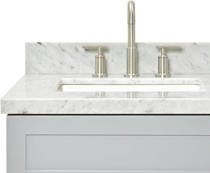 ARIEL Hamlet 60-inch Bathroom Vanity with Sink,Solid Wood, 1.5-inch Italian Carrara Marble Countertop & Backsplash, Double Rectangular Porcelain Sink, 4 Soft Closing Doors, 3 Dovetail Drawers, Grey