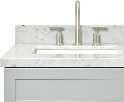 ARIEL Hamlet 60-inch Bathroom Vanity with Sink,Solid Wood, 1.5-inch Italian Carrara Marble Countertop & Backsplash, Double Rectangular Porcelain Sink, 4 Soft Closing Doors, 3 Dovetail Drawers, Grey