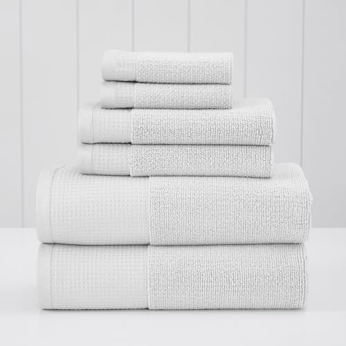 Modern Threads Waffle-Rib 6-Piece Towel Set – Premium Cotton Bath Towels, Ultra-Absorbent & Soft, Elegant Waffle Texture for Bathroom & Spa, White