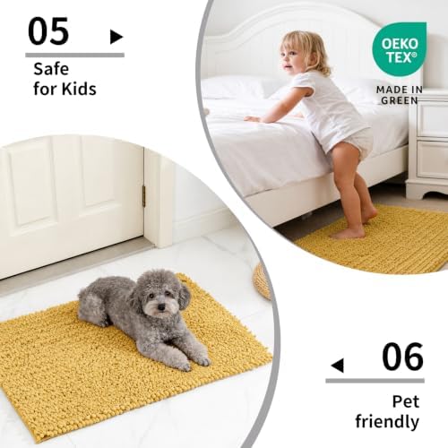 Disolla Yellow Bathroom Rug 20x32 Inch - Luxury Chenille Bath Mat, Thick Shaggy Plush Absorbent Rug, Non-Slip Machine Washable Mats for Bathroom Floor & Decor
