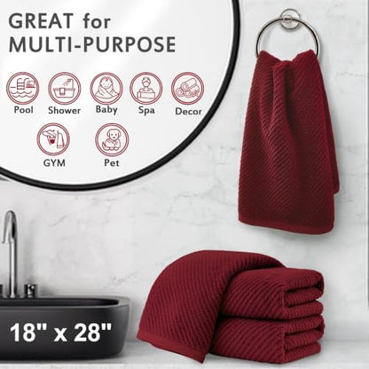 VOOVA & MOVAS Hand Towels 4PC, 100% Cotton, 18x28 in, Burgundy Red