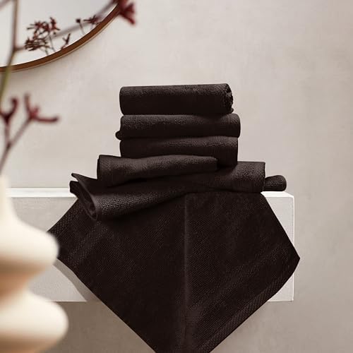 GLAMBURG Ultra Soft 12-piece Washcloths Set 13x13-100% Ringspun Cotton - Durable & Highly Absorbent Face Towels - Ideal for use in Bathroom, Kitchen, Gym, Spa & General Cleaning - Chocolate Brown