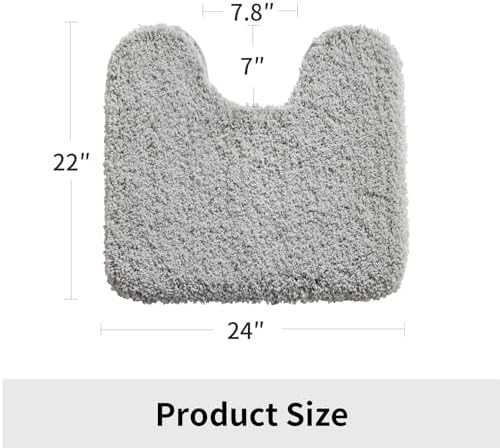 Disolla Toilet Mat 22x24 Grey - Non Slip Fluffy U-Shaped Contour Rug, Ultra-Soft Plush Toilet Floor Mat, Absorbent & Machine Washable
