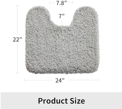 Disolla Toilet Mat 22x24 Grey - Non Slip Fluffy U-Shaped Contour Rug, Ultra-Soft Plush Toilet Floor Mat, Absorbent & Machine Washable