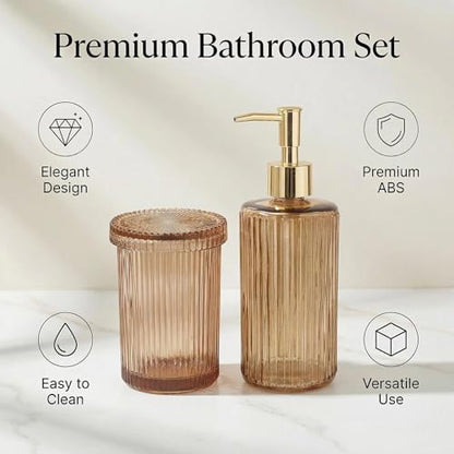 3 Pcs Brown Bathroom Accessories Set, Glass Bathroom Set, Soap Dispenser, Toothbrush Holder, Jewelry Tray, Crystal Modern Bathroom Decor, Housewarming Gift Set