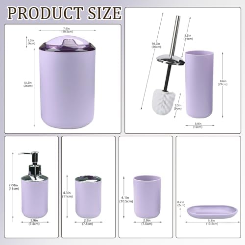 CERBIOR Bathroom Accessories Set 6 Piece Bath Ensemble,Purple