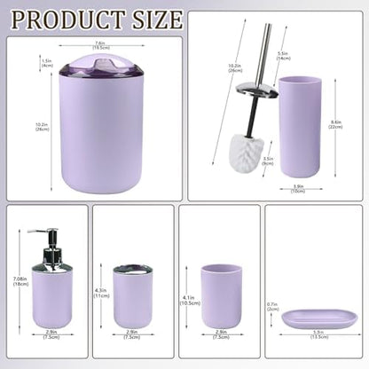 CERBIOR Bathroom Accessories Set 6 Piece Bath Ensemble,Purple