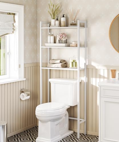HOOBRO Over The Toilet Storage, 3-Tier Bathroom Organizer Shelf Over Toilet, Freestanding Bathroom Storage Shelves, Space Saver, Easy to Assemble for Room, White WT41TS01