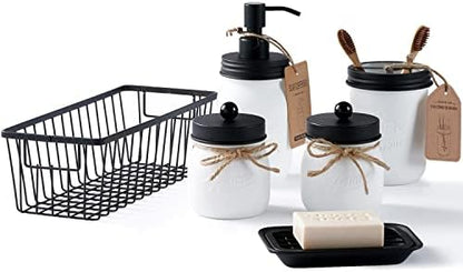 SheeChung Mason Jar Bathroom Accessories Set,6Pcs Rustic Bathroom Set,White