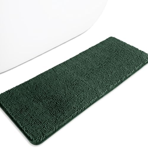 Bathroom Runner Rug 47 x 17 Inch – Long Bath Mat | Absorbent and Washable Thick Chenille Bath Rug Non-Slip Runner Rug for Bathroom, Shower, Sink(Dark Green)