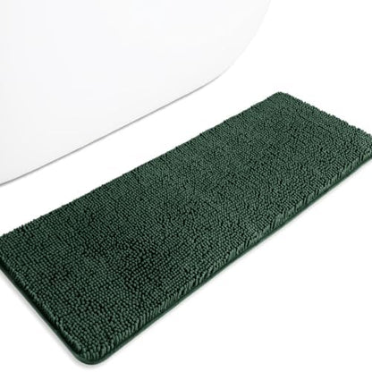Bathroom Runner Rug 47 x 17 Inch – Long Bath Mat | Absorbent and Washable Thick Chenille Bath Rug Non-Slip Runner Rug for Bathroom, Shower, Sink(Dark Green)