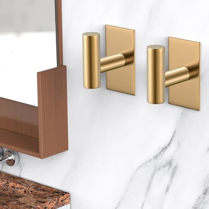 VAEHOLD Wall Towel Hooks, Heavy Duty Sticky Holder Waterproof Towel Hooks for Hanging Coat, Clothes, Closet Hook Wall Mount for Kitchen (Gold, 6 Pack)