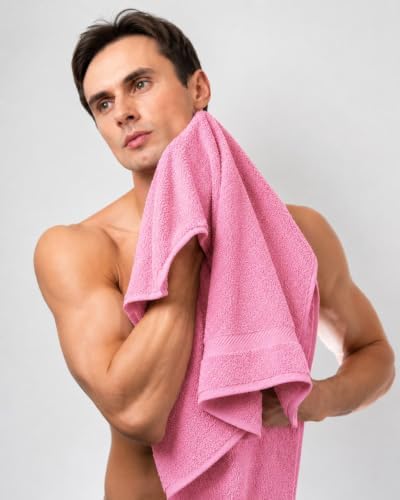 Towel and Linen Mart Cotton White 6 Pack Bath Towel Set,Quick Dry,Absorbent,Light Weight, Soft Feel, Premium Towels for Hotel, Spa and Bathroom (24 x 48) (Pink, 24 X 48 6 Pack)