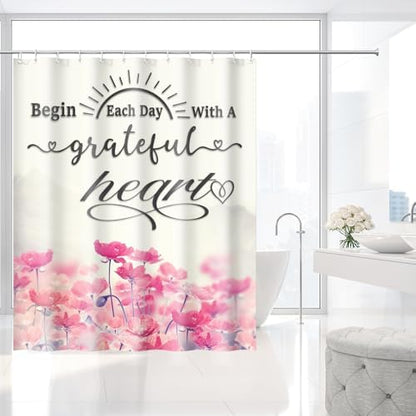 Begin Each Day With A Grateful Heart Shower Curtain with Hooks 72 x 72 Inch