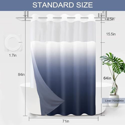 No Hook Shower Curtain and Liner Set for Bathroom, Ombre Blue, 71" x 84"