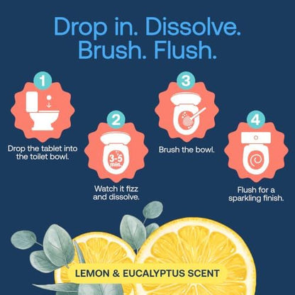 Fab Tab Toilet Bowl Cleaner Tablets, Lemon & Eucalyptus Scent, 20 Count