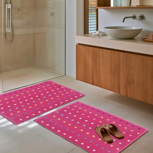 COTTON CRAFT Reversible Bath Mat - 2 Pack Pink Multi Cotton Terry Tub Mats