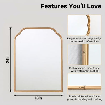 24"x18"﻿ Gold Bathroom Scalloped Mirror, Rust-Proof Metal Frame