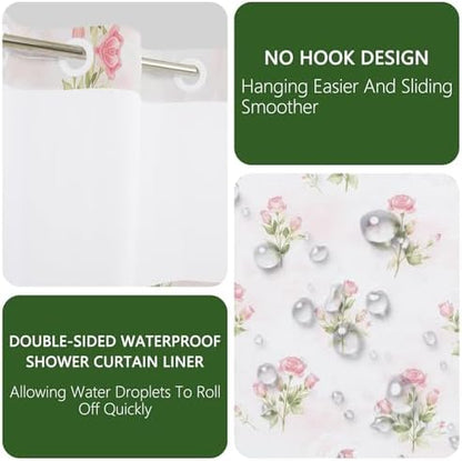 No Hook Shower Curtain with Snap in Liner 71x74 Inch