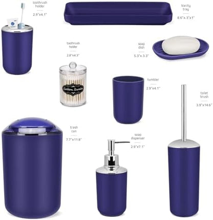 IMAVO Bathroom Accessories Set,Navy Blue Bathroom Set,9 Pieces Bathroom Accessory Set,Tray,Qtip Holders,Toilet Brush,Trash Can for Bathroom Décor and Home Gifts