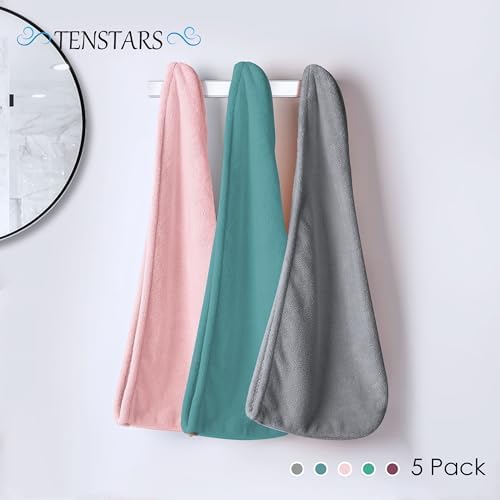 TENSTARS Hair Towel Wrap for All Hair Types, 5 Pack Microfiber Turban