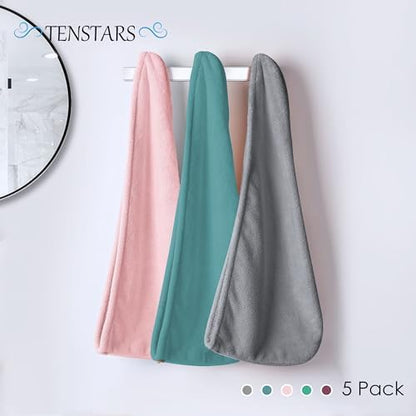 TENSTARS Hair Towel Wrap for All Hair Types, 5 Pack Microfiber Turban