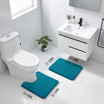 Yimobra Memory Foam Bathroom Mat Set, 24 x 17 & 24 x 20 in, Peacock Blue