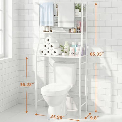 UDEAR 3-Tier Over The Toilet Rack,with Hanging Rod,Tower Shelf,White