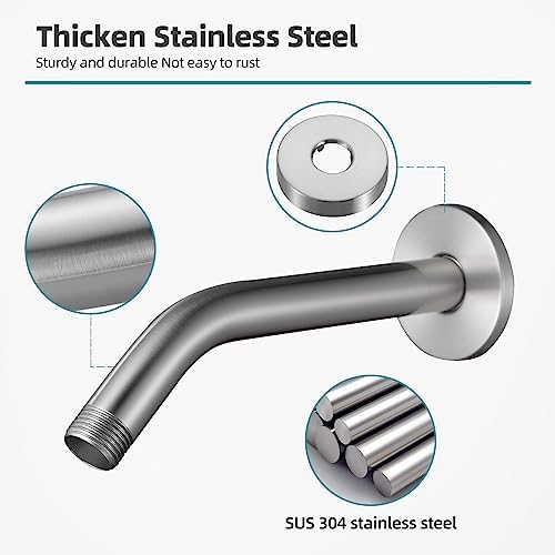 Cobbe Shower Arm with Flange and Teflon Tape, 6-Inches Wall Mounted Shower Pipe Arm 304 Stainless Steel Extension for Fixed Shower Head, Brushed Nickel