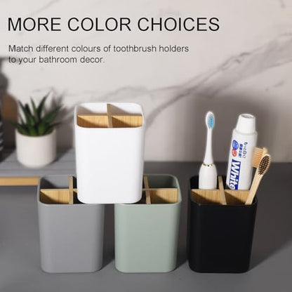 Bamboo Toothbrush Holder for Bathrooms Toothpaste Organizer - White
