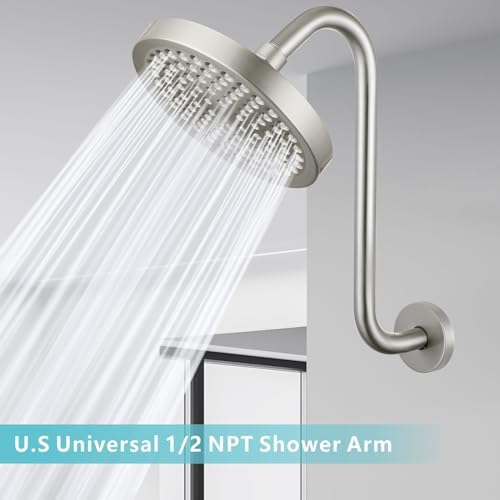 Shower Head Extension Arm with Flange, S Shaped High Rise Gooseneck Showerhead Riser Pipe, Universal Standard 1/2" Connection - Bathroom Accessory (12 Inch, Brushed Nickel)