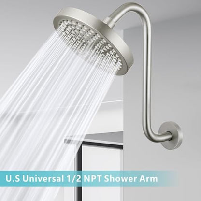Shower Head Extension Arm with Flange, S Shaped High Rise Gooseneck Showerhead Riser Pipe, Universal Standard 1/2" Connection - Bathroom Accessory (12 Inch, Brushed Nickel)