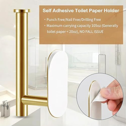 JOPOFI Toilet Paper Holder - Adhesive Toilet Paper Holder - Brushed Gold